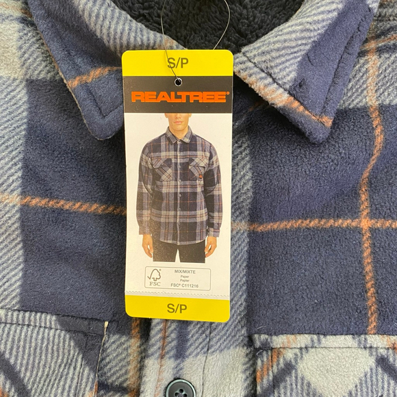 Men's Realtree Fleece Plaid Shirt Jacket S Blue Grey - Picture 7 of 9